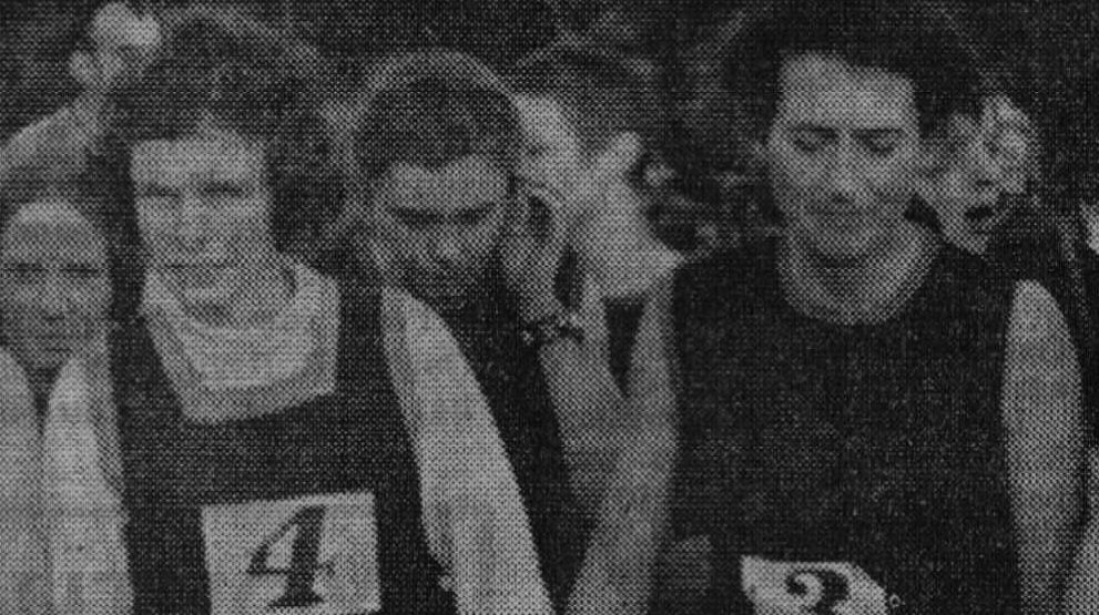 Pictured at the start of the Women's Inter-Counties Cross-Country Championships at Arrowe Park last week are two members of Wallasey Athletic Club, Barbara Banks (No. 3) and behind her on the left, fixing her hair, Margaret Ashcroft.