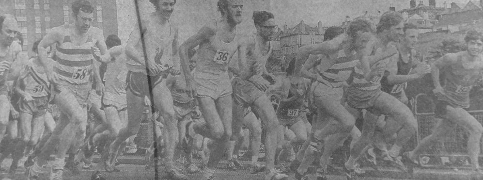 Looking cheerful: the start of the seven mile road race at Kings Parade, New Brighton, are some of the 55 athletes who took part