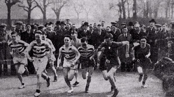 Ramsey Hewson (extreme right) at the start of the Marathon Relays in Sefton Park