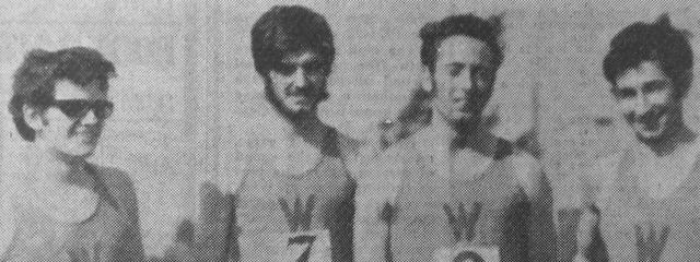 Pictured left are the Wallasey Athletic Club team which has set two club records in the 4 x 400 metre relay. From left to right are Doug Hanna, Pete Lewis, Mike Teahan, Phil Wealthy.