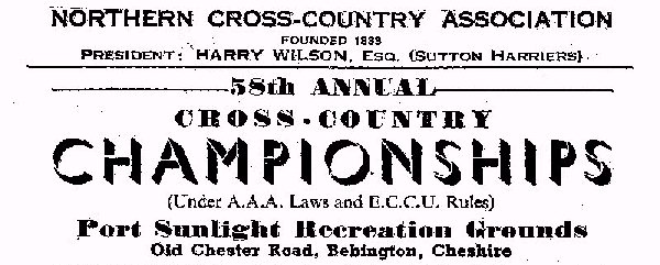 Competitors ticket for the Northern Cross-Country Championships of 1952