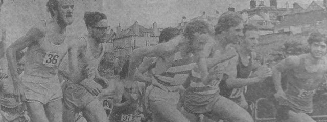 Looking cheerful: the start of the seven mile road race at Kings Parade, New Brighton, are some of the 55 athletes who took part
